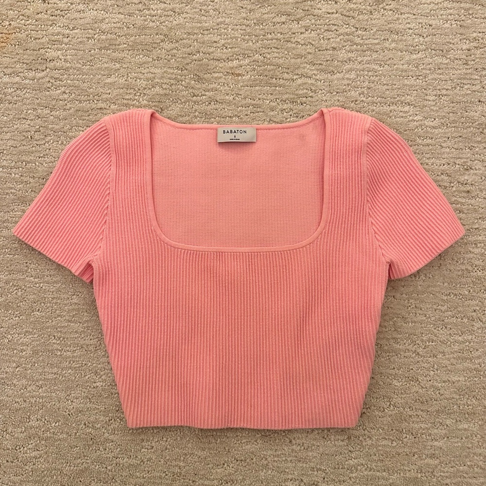 Aritzia Pink Cropped Ribbed Knit Top